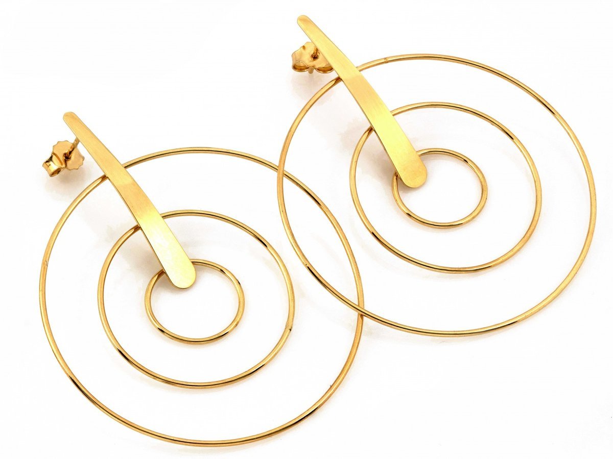 Duże złote 585 kolczyki z obręczy na sztyfcie nowoczesne 7.28g