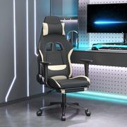 Fotele gamingowe - Lumarko Obrotowy fotel gamingowy z podnóżkiem, czarno-kremowy, tkanina - miniaturka - grafika 1