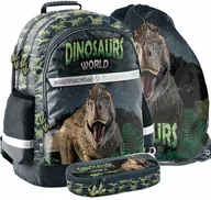 Plecaki szkolne i tornistry - Plecak szkolny 1 4 klasa tornister dla chłopca Dinozaur zestaw Paso zielony - miniaturka - grafika 1