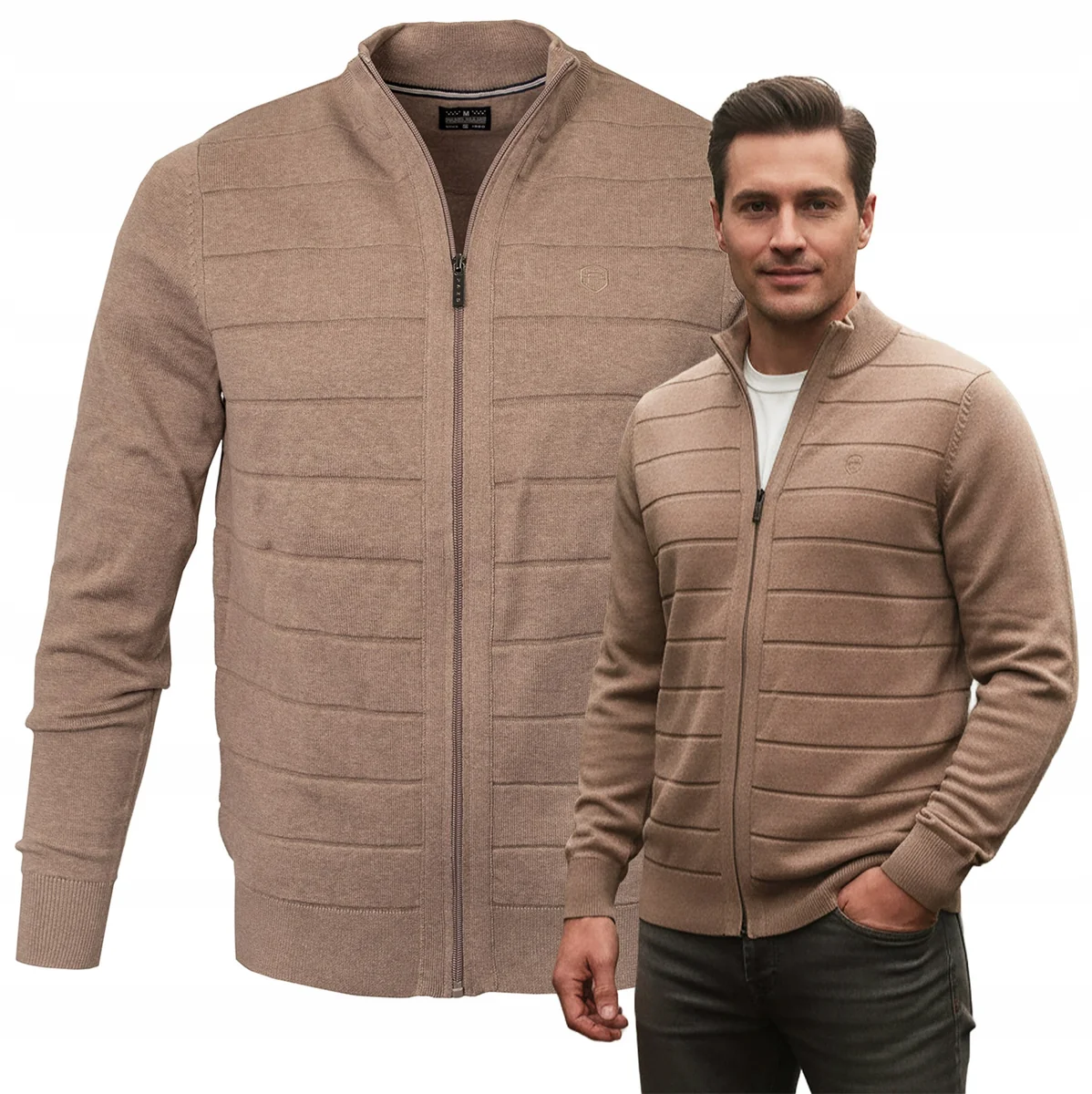 SWETER Męski ROZPINANY Kardigan na Zamek BEŻOWY Bawełniany Pako Jeans SWETER Męski ROZPINANY Kardigan na Zamek BEŻOWY XL Bawełniany Pako Jeans
