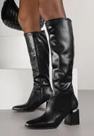 Kozaki damskie - Czarne Eleganckie Kozaki VICES na Słupku Zdobionym Metaliczną Wstawką Ranitta - miniaturka - grafika 1