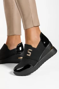 Czarne półbuty damskie sneakersy na koturnie ze złotą ozdobą Casu SA295-1-38 - Półbuty damskie - miniaturka - grafika 1