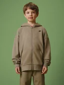 Bluzy dla chłopców - 4F Bluza dresowa loose z kapturem chłopięca - beżowa 134/140 (8-10 lat) - miniaturka - grafika 1