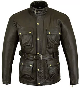 Braun Classic Waxed & Oiled Leather Cowhide Motorcycle Motocykl Jacked Armoured by Bikers Gear UK, brązowy, 4XL - Odzież motocyklowa - miniaturka - grafika 1