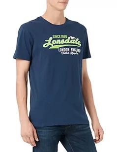 Lonsdale Męski T-shirt Croxton, granatowy/zielony neonowy, XL - Koszulki męskie - miniaturka - grafika 1