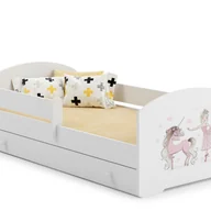 Łóżka dla dzieci i młodzieży - Białe Łóżko Dziecięce w Stylu Skandynawskim z Motywem Dziewczynki i Jednorożca 160x80 cm z Szufladą – Zawiera Materac Piankowy, Stelaż - miniaturka - grafika 1