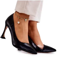 Czółenka - S.Barski Modne Skórzane Szpilki Czarne Tamira - miniaturka - grafika 1