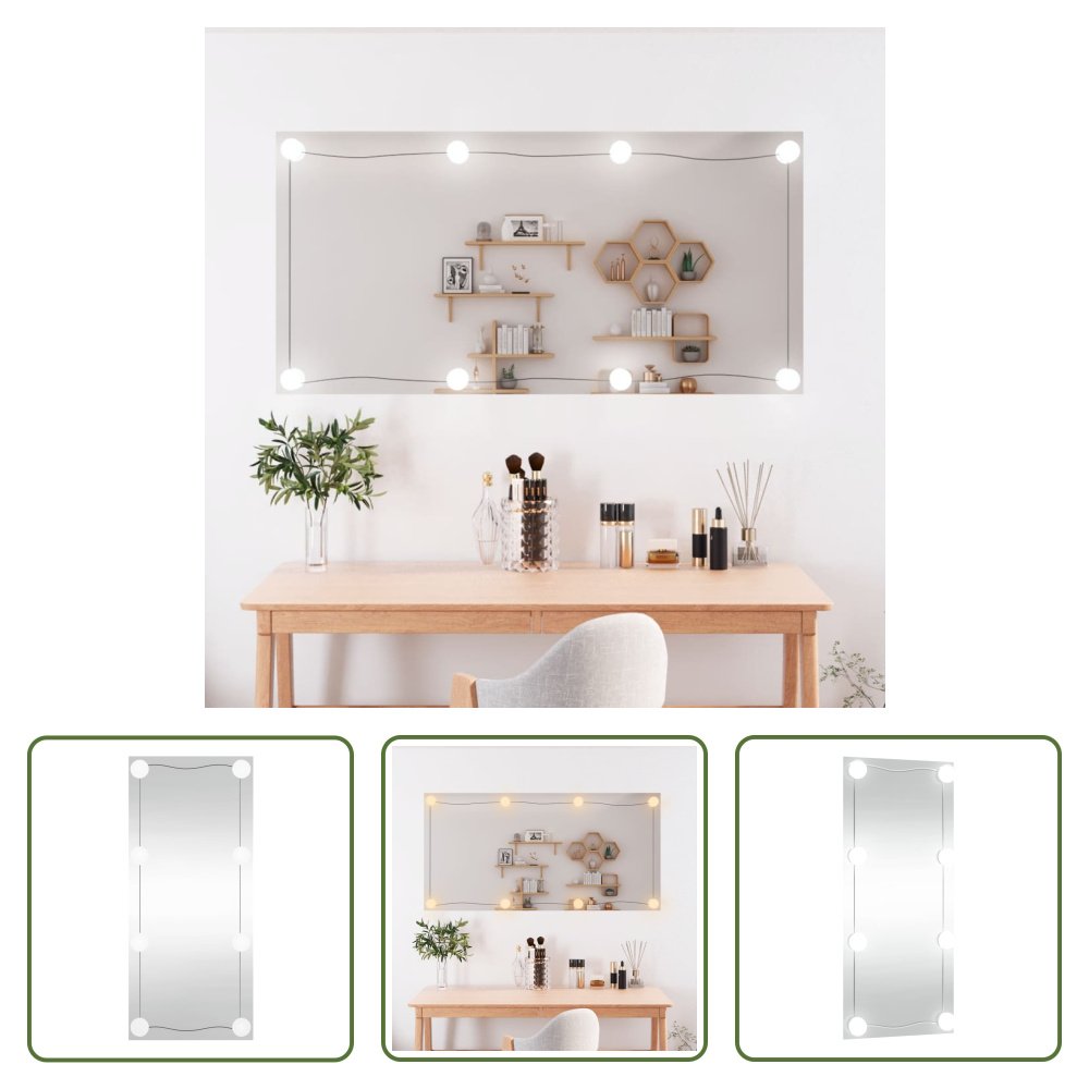 The Living Store Lustro ścienne z oświetleniem LED 50x100 cm szklane prostokątne