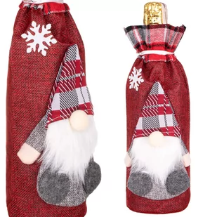 Pokrowiec na butelkę, świąteczny skrzat na wino z gnomem CA0613 - Ozdoby bożonarodzeniowe - miniaturka - grafika 1