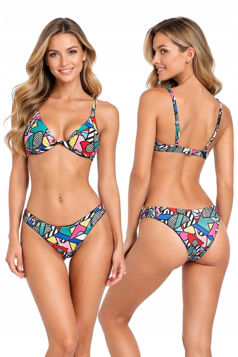 STRÓJ KĄPIELOWY DAMSKI BIKINI + PAREO 3W1 KOLOROWY