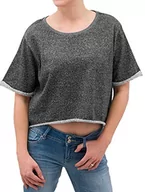 Swetry damskie - Urban Classics Damski sweter z krótkim rękawem Melange Cropped Crew, wielokolorowy (Blk/Gry 00029), L - miniaturka - grafika 1