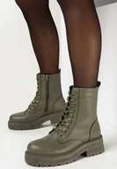 Botki damskie - Zielone Botki za Kostkę na Grubej Podeszwie Lumine - miniaturka - grafika 1