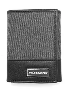 Skechers Męski płócienny wegański skórzany portfel RFID potrójnie składany, szara naszywka, jeden rozmiar - Portfele - miniaturka - grafika 1