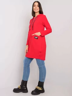 Bluzki damskie - Tunika plus size czerwony kaptur rękaw długi - grafika 1