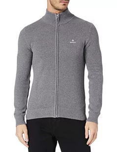 GANT Męski bawełniany kardigan z zamkiem błyskawicznym, szary (Dark Grey Melange 92), XXL - Swetry męskie - miniaturka - grafika 1