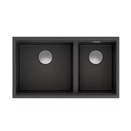 Zlewozmywaki - Quadron Zlewozmywak granitowy dwukomorowy podwieszany 84x48,5x22,5 cm CLARK 842 ONYX ze stalowym odpływem - miniaturka - grafika 1