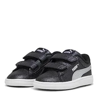 Trampki damskie - PUMA Damskie trampki Smash 3,0 L Glitter Velcro V Inf, Puma Czarny PUMA Srebrny PUMA Biały, 6 UK Child - miniaturka - grafika 1