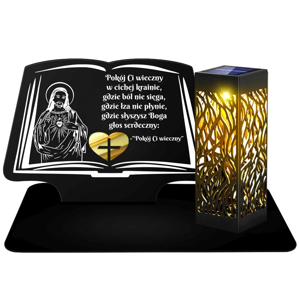 Metalowy Znicz Solarny LED Lampion na Grób Cmentarz Nagrobny Ciężki Duży