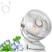 Wentylatory - Przenośny wentylator kempingowy z klipsem, 5 prędkości, port USB, lampka nocna, biały, 1200 Ah - miniaturka - grafika 1