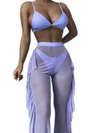 Stroje kąpielowe - Zestaw Bikini Fioletowy Strój Dwuczęściowy Spodnie Z Falbankami Na Lato L - miniaturka - grafika 1