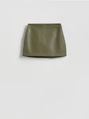 Spodenki damskie - Reserved - Spódnico-szorty z imitacji skóry - ciemnozielony - miniaturka - grafika 1