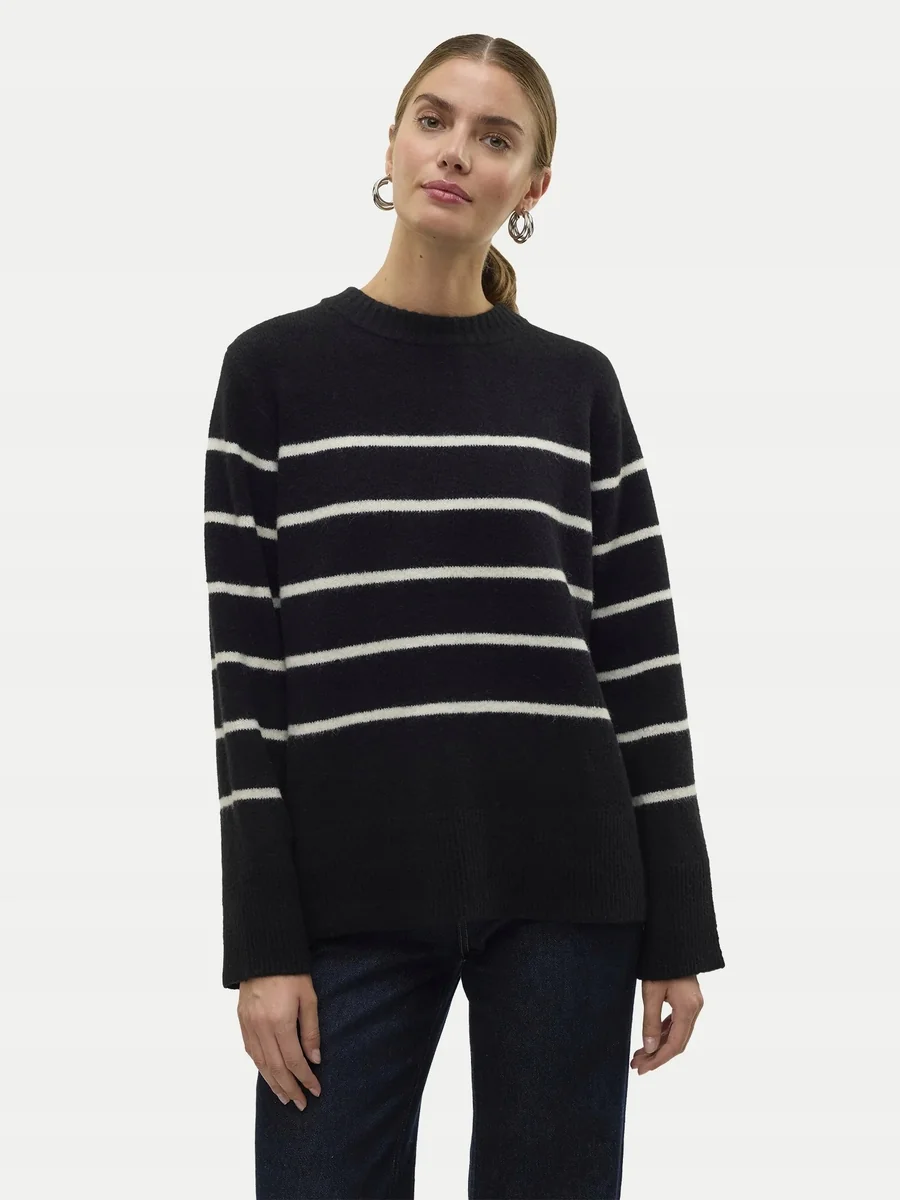 VERO MODA CZARNY SWETER W PASKI Z DŁUGIM RĘKAWEM M 12FA