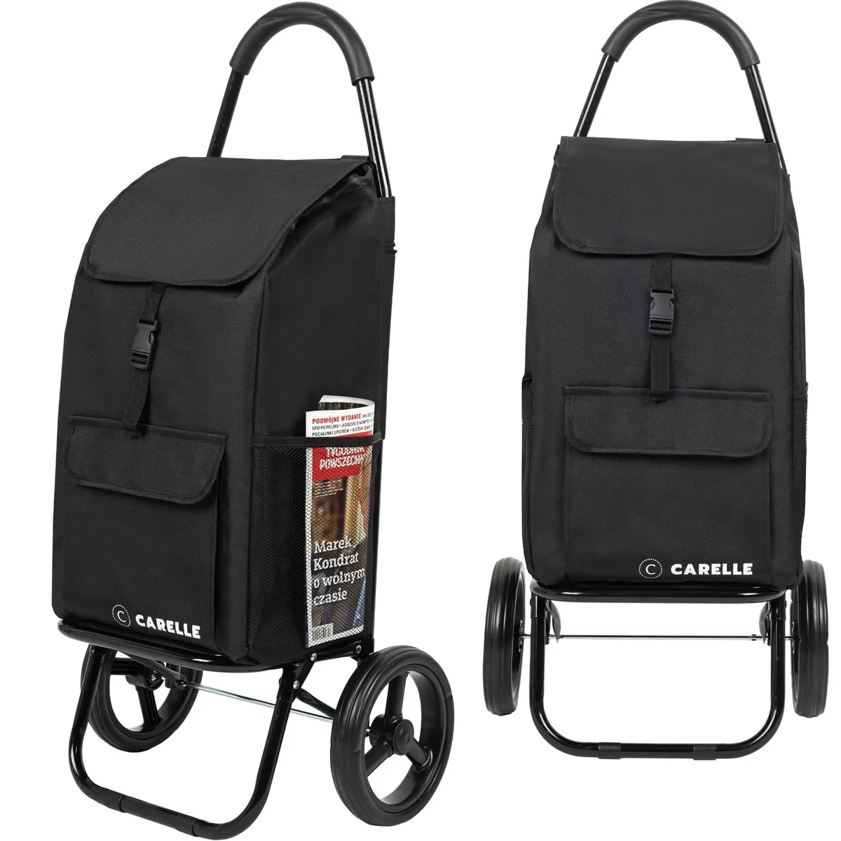 Wózek na zakupy tosca składany torba zakupowa kółkach jakość premium CARELLE czarny 30 kg lekki 1,4 kg wodoodporny Oxford 900D duże koła 22 cm łożys..