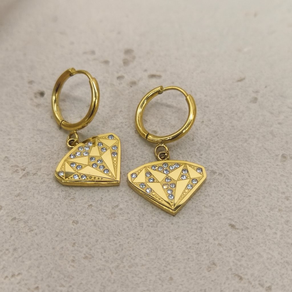 Kolczyki Diorra - Złote Kółka z Zawieszką Diament Cyrkonie Stal 316L