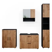 Meble łazienkowe - Vicco Zestaw mebli łazienkowych Irma, Złoty dąb power/antracyt, 4 części, z szafką z szufladami i szafką midi - miniaturka - grafika 1