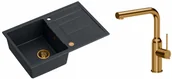 Zlewozmywaki z baterią - Quadron Zlewozmywak granitowy jednokomorowy 78*50*22 cm z ociekaczem MORGAN 111 BLACK DIAMOND z miedzianym odpływem z baterią ANGELINA Q LINE z wyciąganą wylewką kolor miedziany - miniaturka - grafika 1