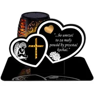 Lampiony i znicze - ZNICZ SOLARNY LED WIECZNY PODSTAWKA NA CMENTARZ GRÓB Serce EFEKT PŁOMIENIA - miniaturka - grafika 1