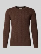 Swetry męskie - Sweter z dzianiny ze ściegiem warkoczowym i wyhaftowanym logo - miniaturka - grafika 1