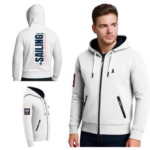 Bluza męska z kapturem rozpinana Yacht Regatta biała Captain Mike M - Bluzy męskie - miniaturka - grafika 1