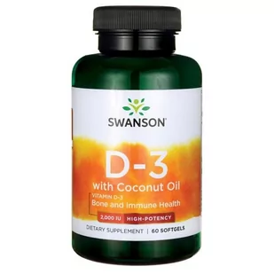 SWANSON Witamina D3 2000 IU z olejem kokosowym 60 kaps - Ochrona stawów - miniaturka - grafika 3