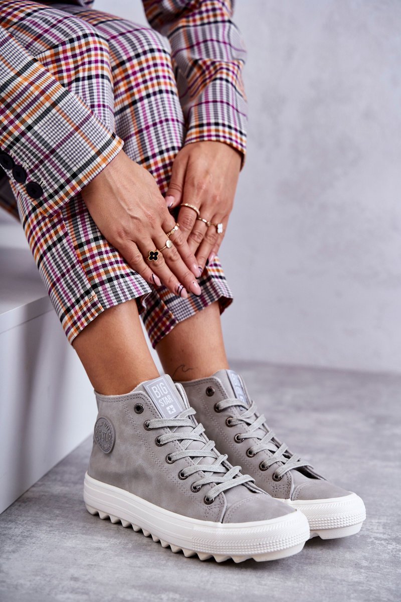 Trampki Damskie Big Star Wysokie Ocieplane Szare EE274114-38