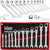 Klucze i nasadki - Klucze Płasko Oczkowe z Grzechotką Łamaną 8-19mm 12el. +Płachta SILVER - miniaturka - grafika 1
