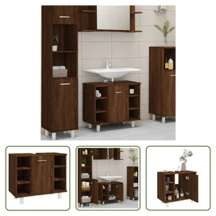 The Living Store Brązowa dębowa szafka łazienkowa 60x32x53,5 cm materiał drewnopochodny - Szafki łazienkowe - miniaturka - grafika 1