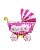 Baby shower i roczek - Balon foliowy WÓZEK różowy, Baby Shower, 70 cm - miniaturka - grafika 1