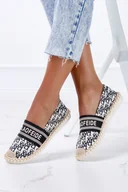 Espadryle damskie - Czarne espadryle z napisami slip on Casu NB538P-39 - miniaturka - grafika 1