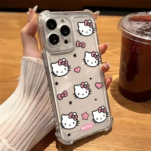 TEMU Sanrio Love Pink Urocza Hello Kitty Etui na telefon kompatybilne z iPhone 17 16 15 14 11 Pro Max XR XSMAX 8 7 Plus Przezroczyste miękkie etui - Etui i futerały do telefonów - miniaturka - grafika 1