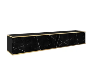 Nowoczesna Wisząca Szafka RTV Marmur Black Komoda RTV złote elementy Glamour 175 cm - Szafki RTV - miniaturka - grafika 1