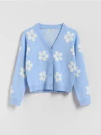 Swetry dla dziewczynek - Reserved - Wzorzysty kardigan z wiskozą - jasnoniebieski - miniaturka - grafika 1