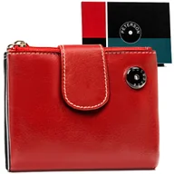 Portfele - Damski skórzany portfel Peterson na zatrzask podwójna portmonetka na karty i gotówkę, czerwony - miniaturka - grafika 1