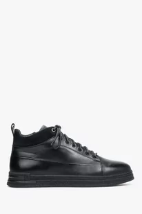 Wysokie trampki męskie ze skóry naturalnej, czarne Estro ER00112049 - Sneakersy męskie - miniaturka - grafika 1
