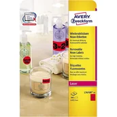Etykiety do drukarek - Avery Etykiety usuwalne neonowe Zweckform; A4, 25 ark./op., O63,5 mm, czerwone neonowe /L7670R-25/ ZW574-3 - miniaturka - grafika 1