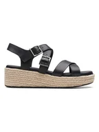 Sandały damskie - Clarks Skórzane sandały "Kimmei Buckle" w kolorze czarnym na koturnie - miniaturka - grafika 1
