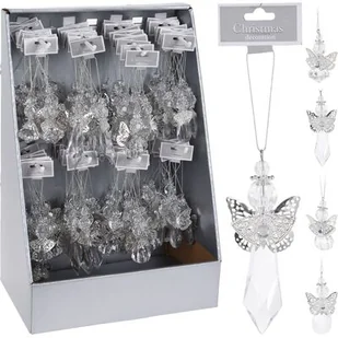 Zawieszka anioł akrylowy srebrny 8 cm mix - Ozdoby bożonarodzeniowe - miniaturka - grafika 1