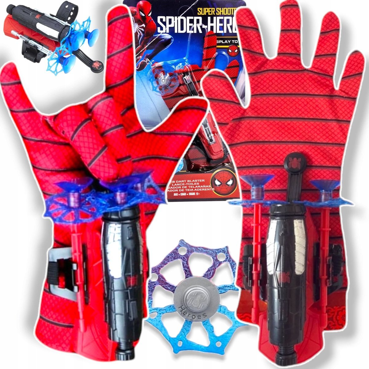 RĘKAWICA SPIDERMANA WYRZUTNIA SIECI STRZAŁKI RĘKAWICZKA PRZEBRANIE ZABAWKA