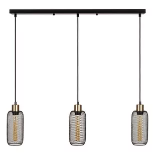 Lampa wisząca potrójna ażurowa na listwie czarno złota - Lampy sufitowe - miniaturka - grafika 1