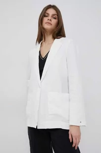 Tommy Hilfiger marynarka lniana kolor biały jednorzędowa gładka - Marynarki i żakiety damskie - miniaturka - grafika 1